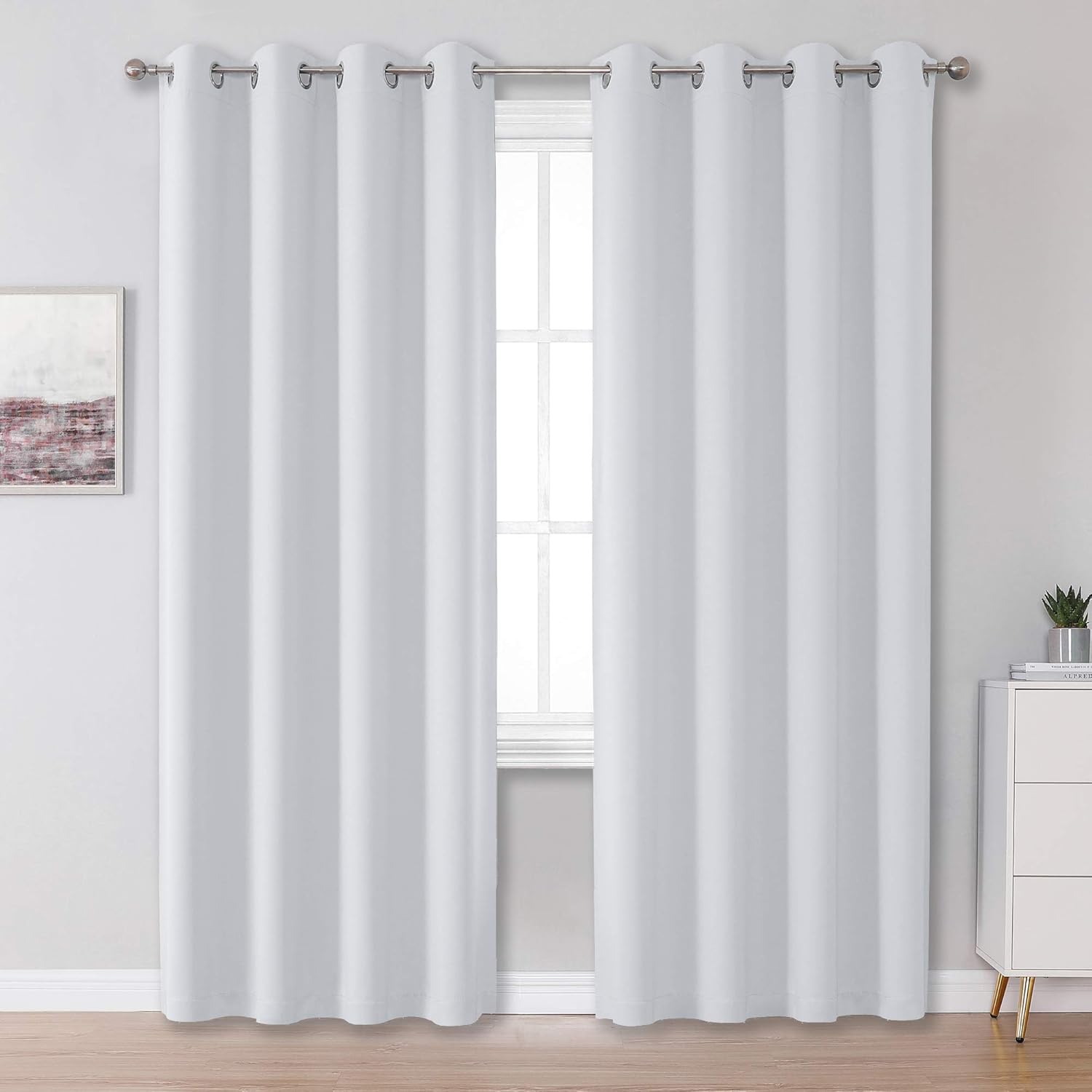 DUALIFE Greyish White Curtains for Bedroom Grommet Top Thermal Insulated Room Darkening Window Drapes for Living Room 84 Inches Length Set of 2 Panels 52 x 84 Inch Length