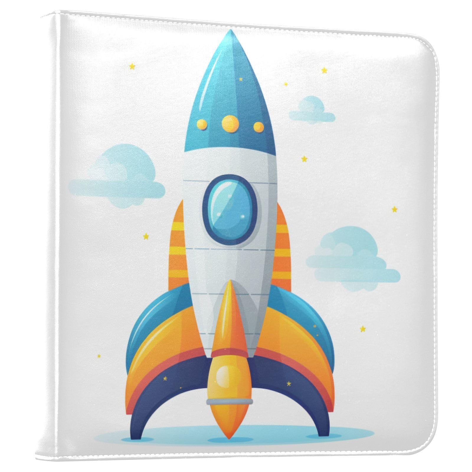 JIPONI Cute Rocket Large Photo Album, DIY Leather Cover Scrapbook Albums for 4x6 5x7 6x8 Pictures, Self Adhesive Memory Book for Wedding, Baby, Family