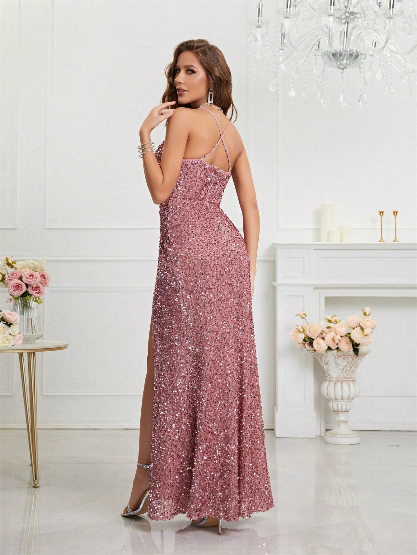 green emerald velvet dress Amazon.com: Neeno Women's Dresses Dusty Pink Split Thigh Sequin Cami Dress  for Party with Contrast Mesh and Criss Cross Dress for Women (Color : Dusty  Pink, Size : Small) : Clothing, Shoes