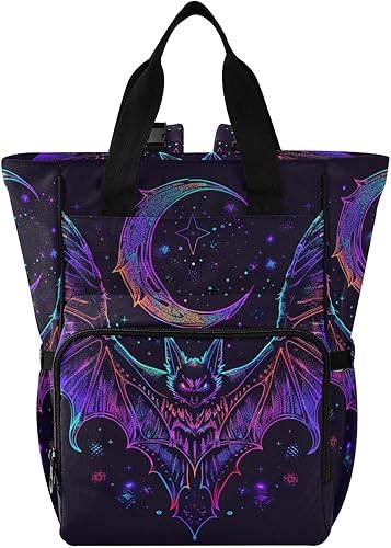 Miniatura 1 de senya Mochila para pañales, bolsa de viaje multifunción con diseño de murciélago de neón para mamás y papás, Murciélago 1, Compacto