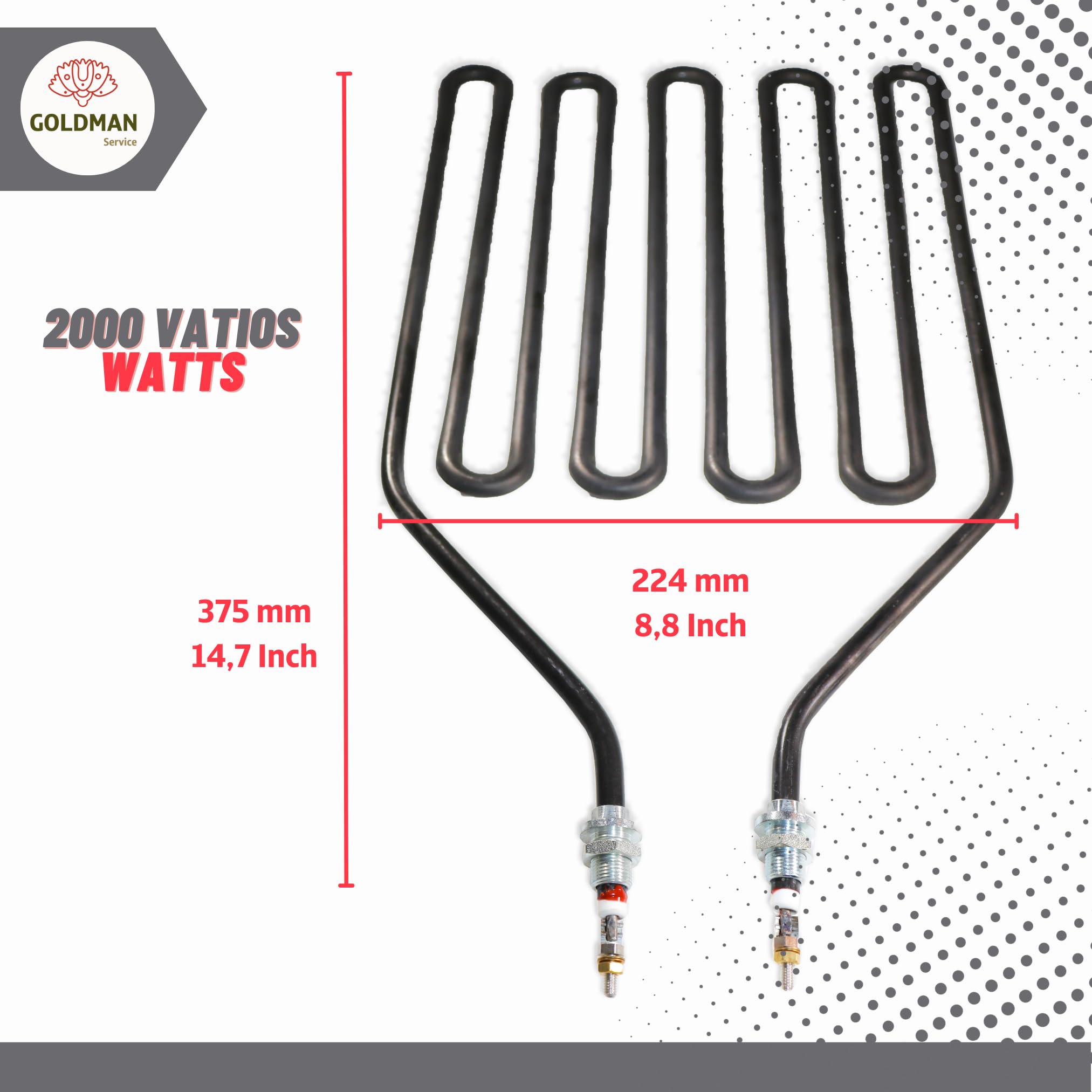 GOLDMAN SERVICE Resistencia para Estufa de Sauna - Alta Potencia 2000W - Recambio Compatible para Horno Calefactor de Sauna Finlandesa, Spaa, Clubs, Hotel. Medida: 375 x 224 milímetros