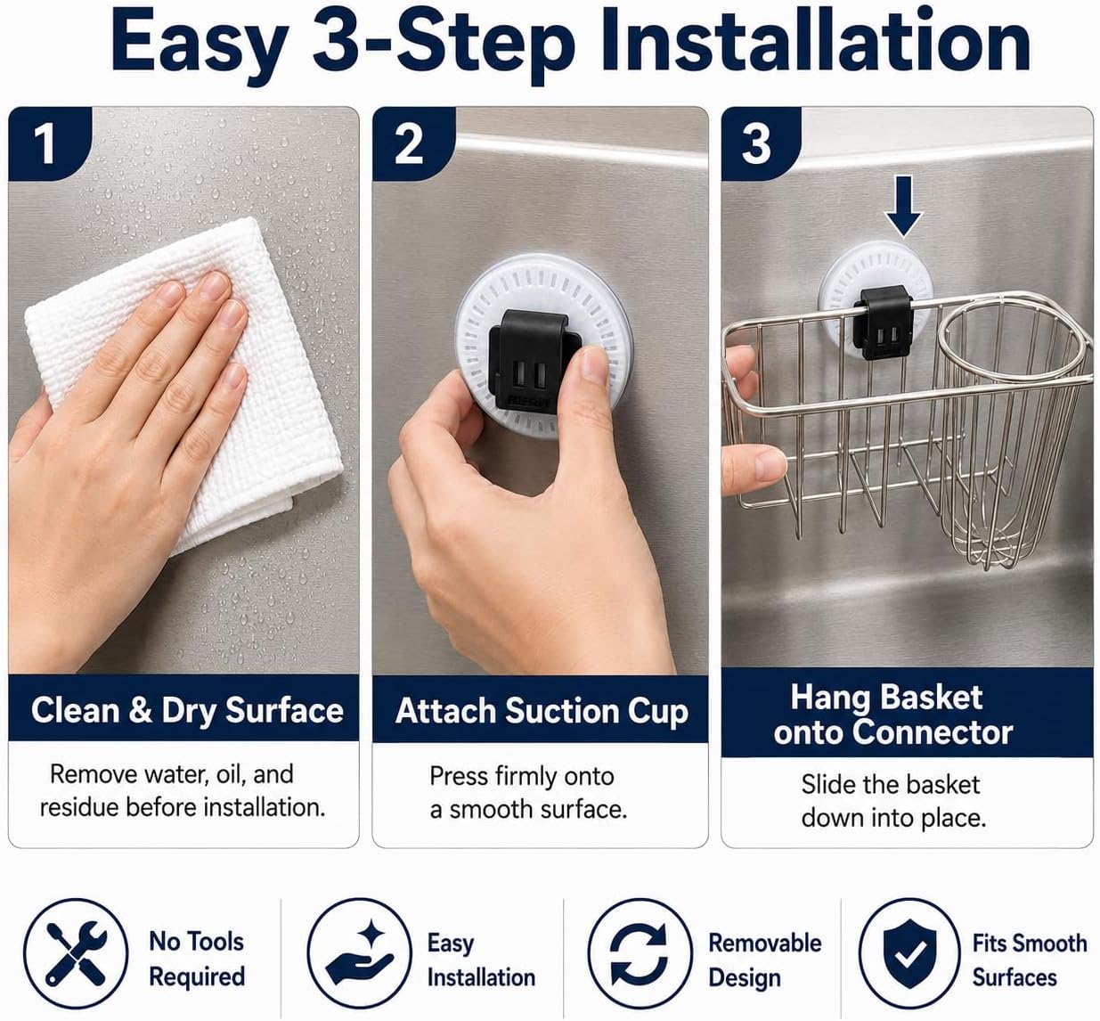 Mistifi Kitchen 304 Stainless Steel Sponge Holder, Secure Suction Mount image 4