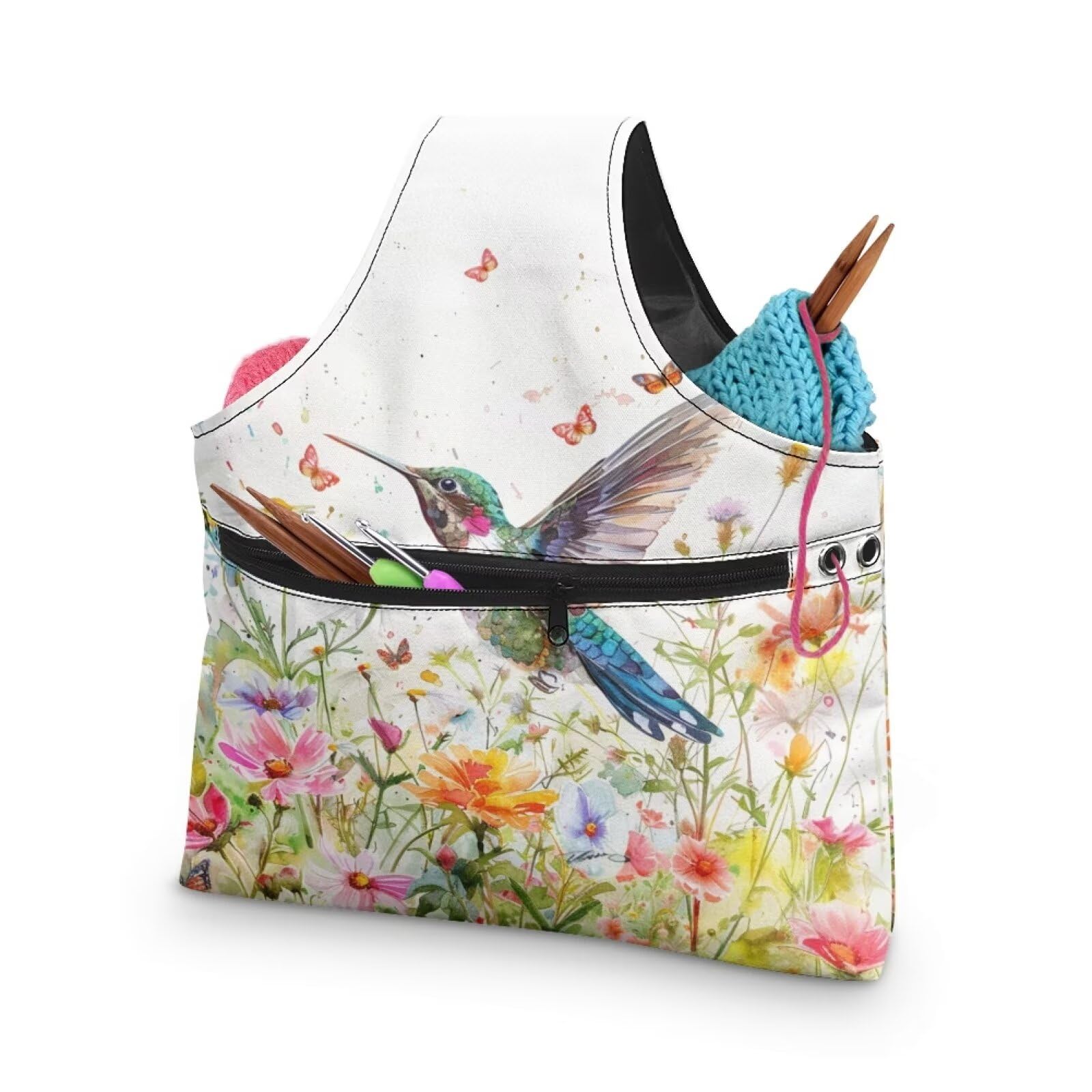 Hummingbird Yarn Storage Organzier Knitting Bag Yarn Storage Shelves Floral Crochet Tots Bags Travel Knitting Accessories,Large