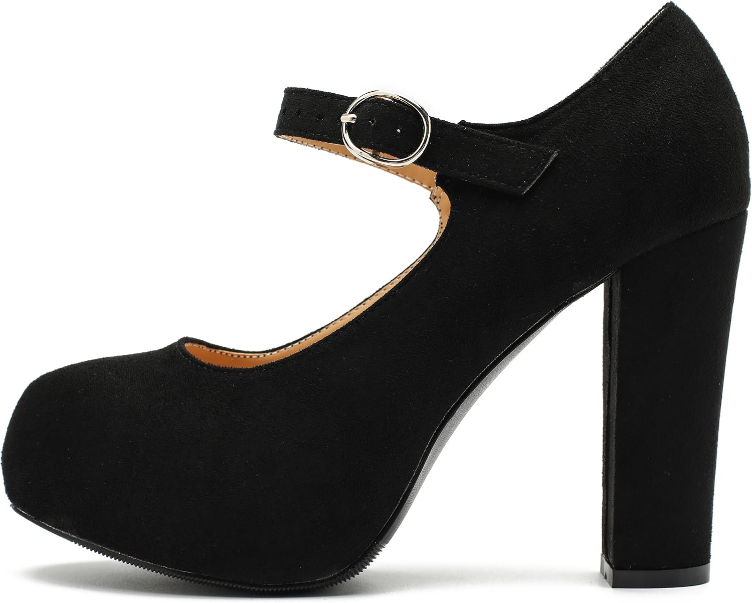 fereshte Women's Mary Jane Platform Pumps, 4 Inch Chunky Heel with Ankle Strap, Round Closed Toe Dress Shoes Comfortable Dress Shoes