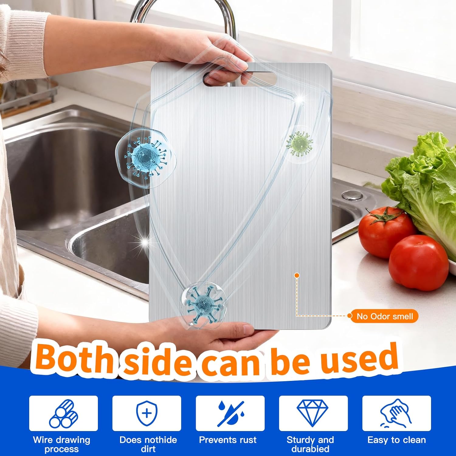 Titanium Cutting Board Set of 3, Titanium Cutting Boards for Kitchen, Food Grade Metal Double Sided Chopping Boards for Kitchen Counter Meat Vegetable Fruit Outdoor Camping(L.M.S)