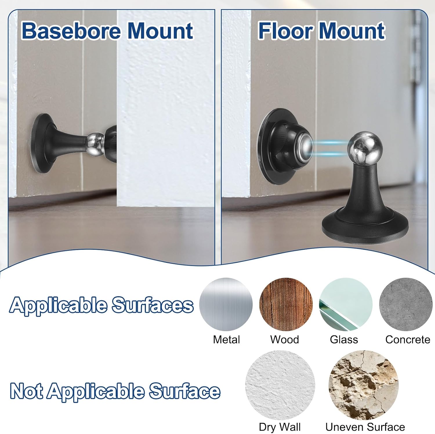 uxcell 3" Magnetic Door Stoppers, Magnetic Doorstops for Wall and Floor Mounting, No Drilling Door Holder with Adhesive for RV Baggage Doors, Home, Office, White image 5