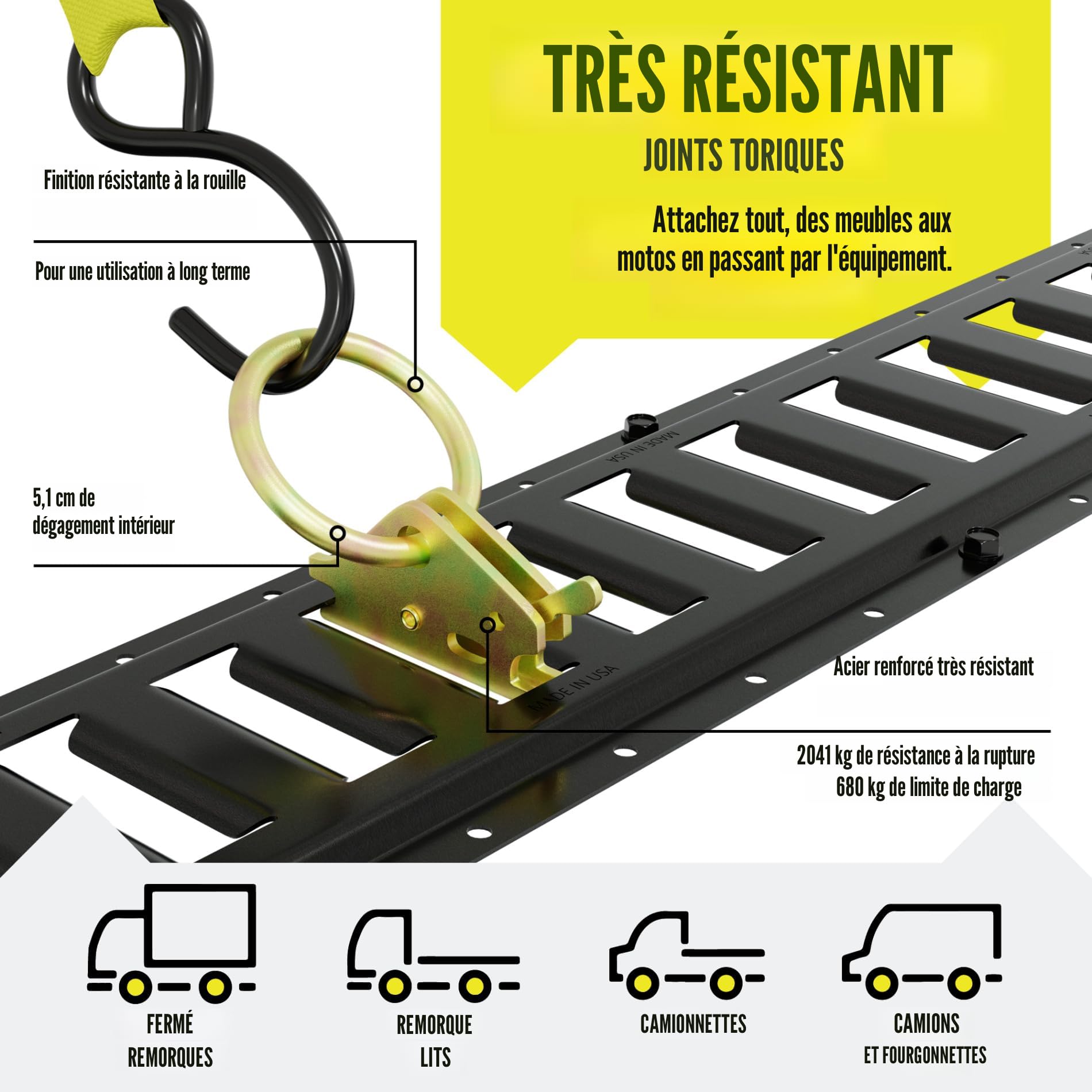 Kit Blocage De Charge Lockes-22 - 2 Rails Aluminium 1 M, 4 Embouts, 2 Sangles Cliquet, Pour Fourgon/camping - 8