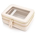 Aveniee Large Clear Makeup Bags, Double Layer Cosmetic Bags with Separate Brush Compartment, Travel Toiletry Bag Cosmetic Train Case, Travel Accessories Organizer for Women(2 Layers, White)