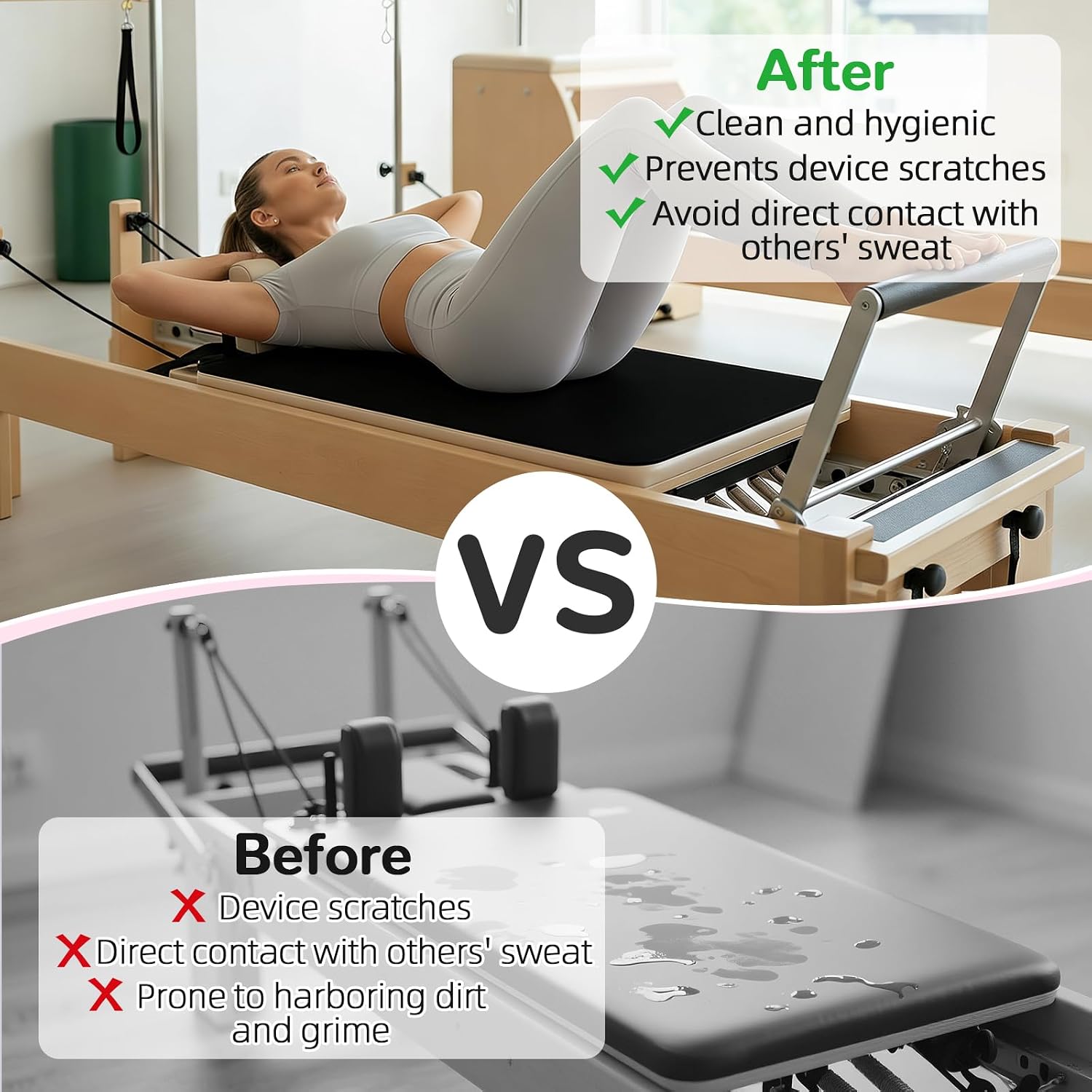 Non Slip Pilates Reformer Mat, Soft Pilates Towel Mat (Black) | 2mm-Thick Pilates Reformer Machine Cover Mat, Soft Fleece Surface, Lightweight and Foldable, Quick Drying, For Yoga, Fitness