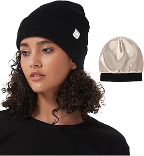 Satin Lined Beanie for Women Men Winter Hats Silk Lining Slouchy Ski Hat Warm Unisex Cuffed