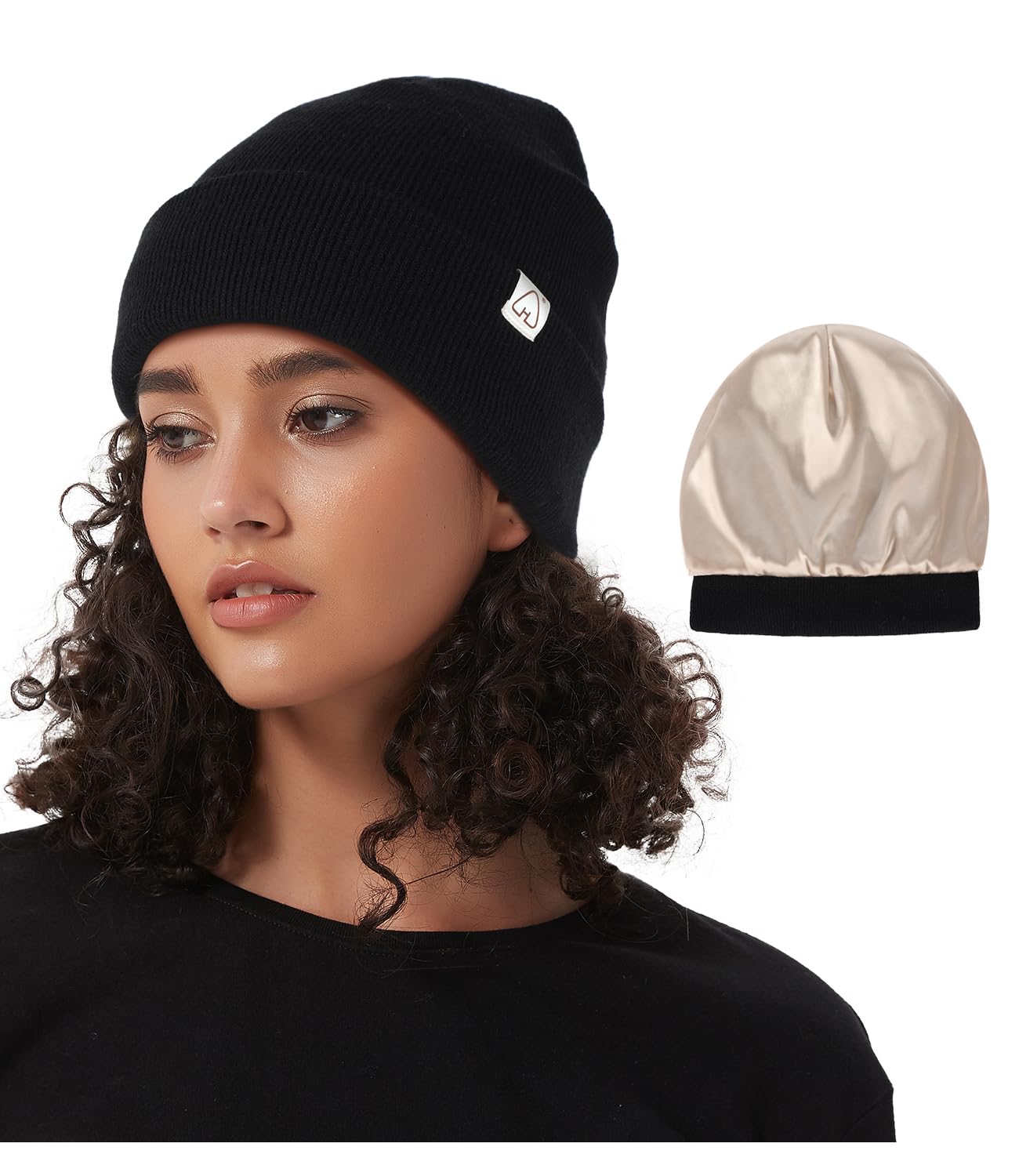Satin Lined Beanie for Women Men Winter Hats Silk Lining Slouchy Ski Hat Warm Unisex Cuffed