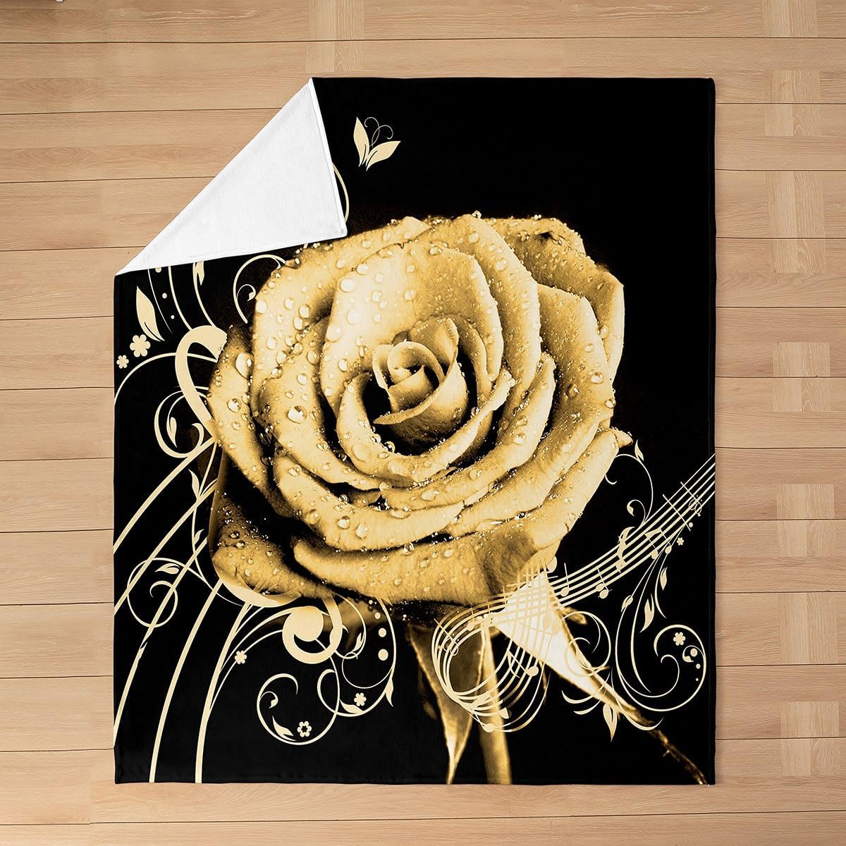 Feelyou Yellow Rose Floral Flannel Blanket Twin 60"x80" Couple Romantic Botanical Music Blossom Flowers Flannel Blanket Plush Fuzzy for Bed Couch Chair Living Room