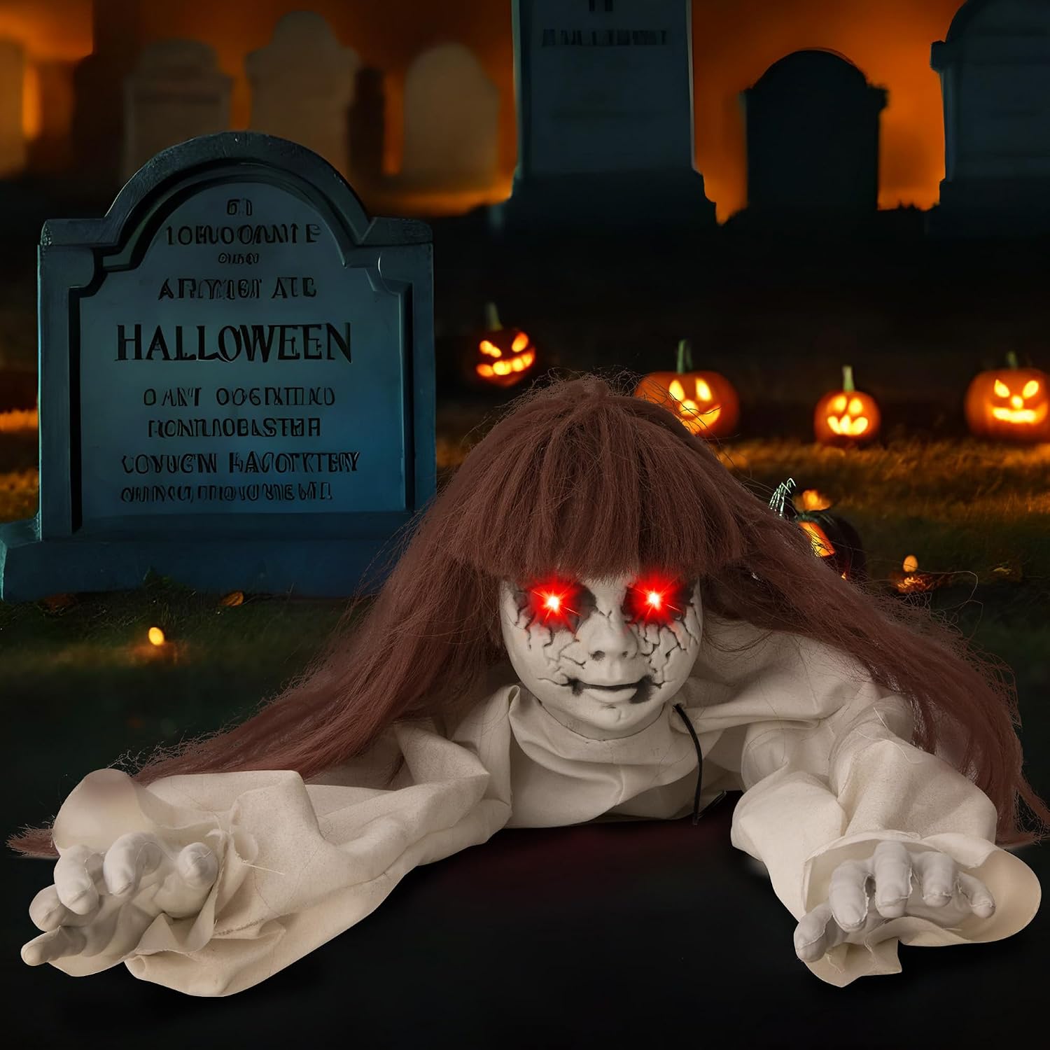 kemooie Halloween Scary Animatronics Crawling Doll Decoration