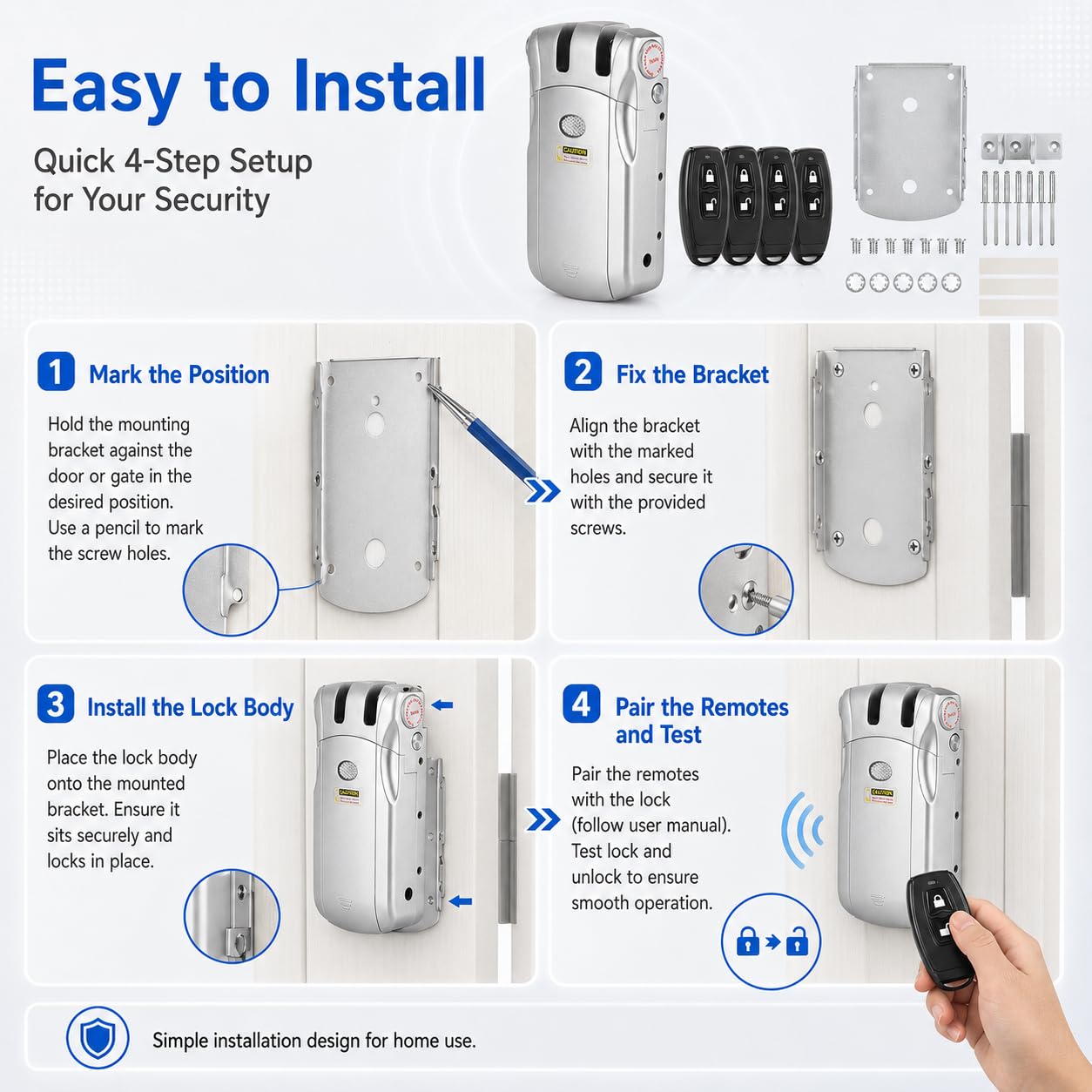 Cerradura inteligente electrónica, cerradura invisible inalámbrica WAFU sin llave con control remoto, cerradura de puerta de control remoto inteligente para el hogar