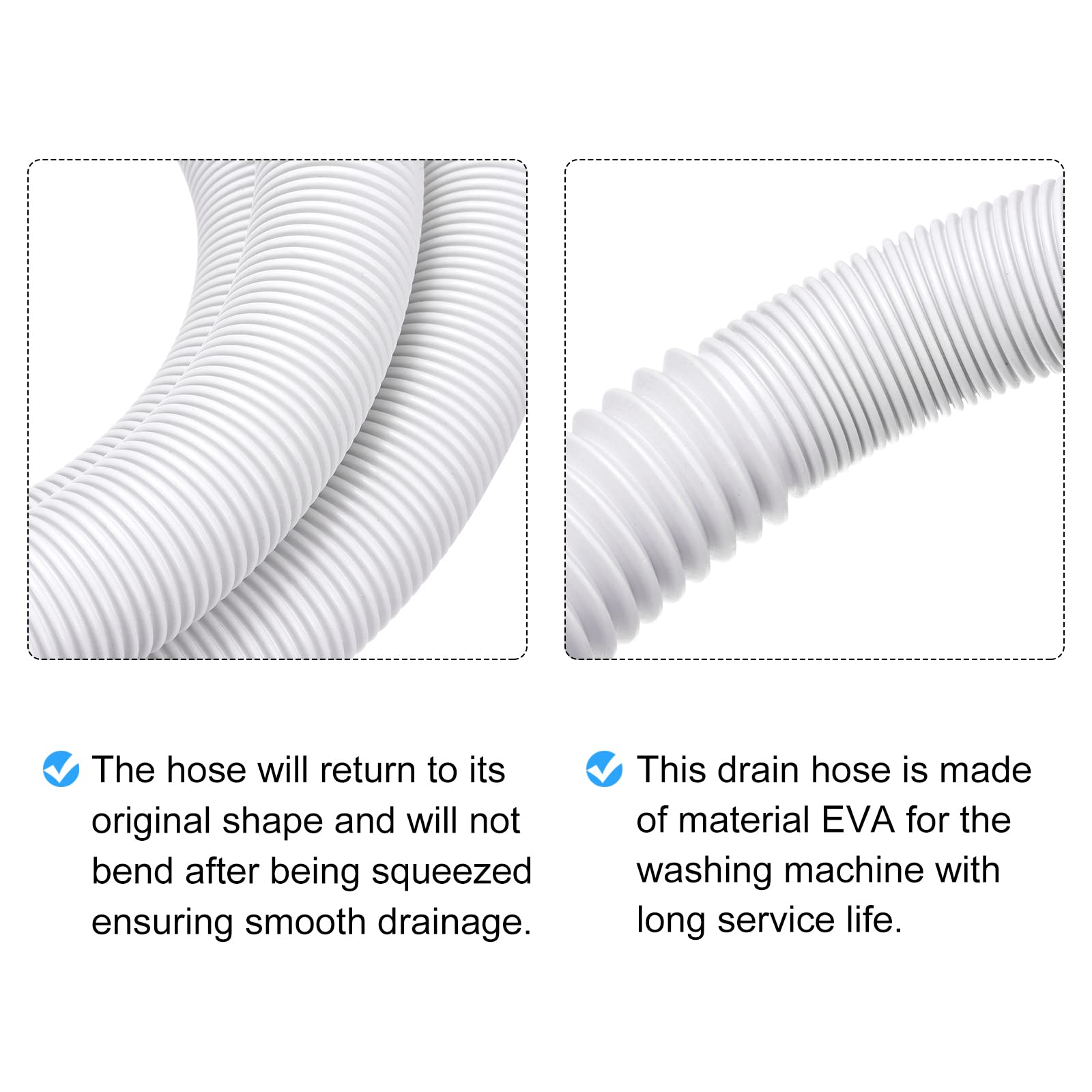 sourcing map Lavadora Máquina Drenaje Manguera, Universal Drenaje Manguera Extensión Kit 13.12 Pies Blanco para Lavadora Máquina con Abrazadera y U-Curva Manguera Soporte