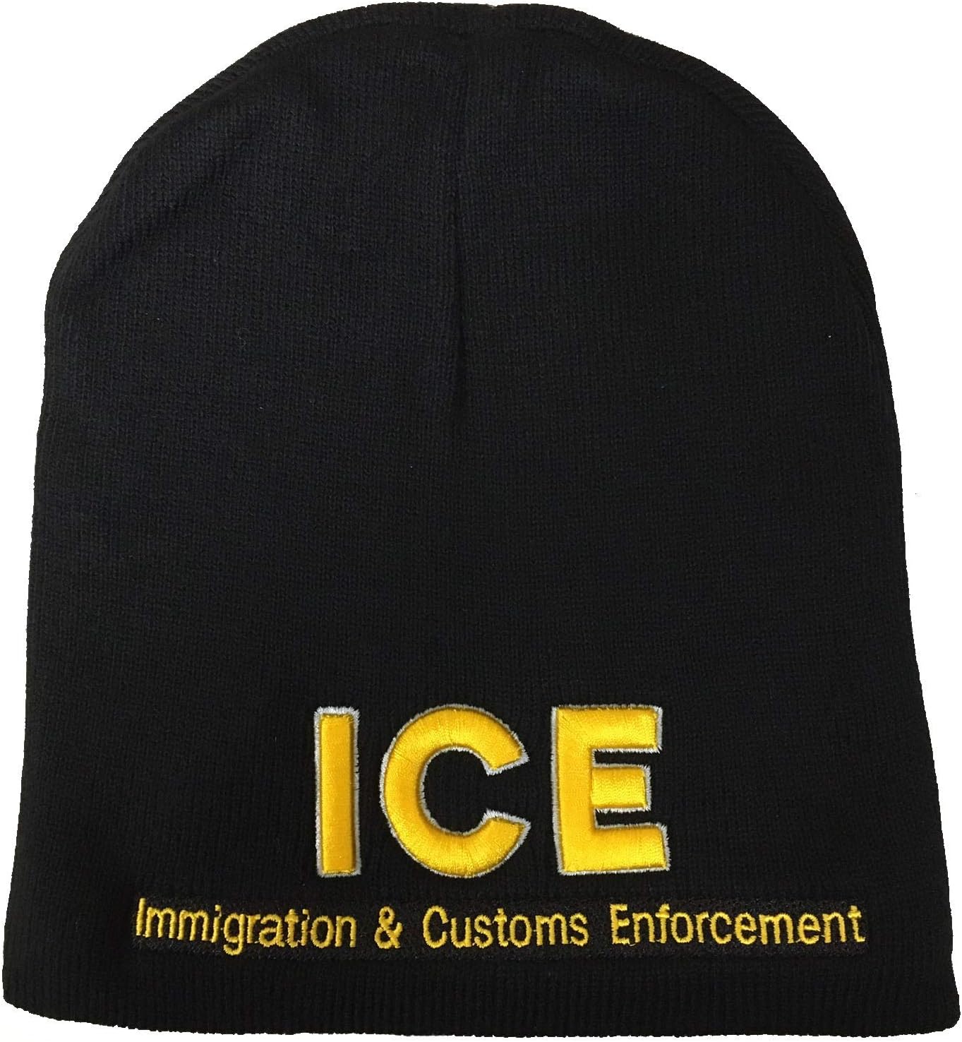 ICE 3D Black & Gold Embroidered Hat Beanie Style Skull Knit Warm Winter Cap