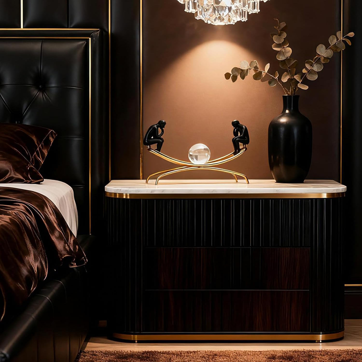 Thinker Thinking Man Statue with Crystal Ball Sculpture Figurine, Sculptures Home Decor, Home Office Living Room Desktop Display Decoration, Christmas or Birthday Gift