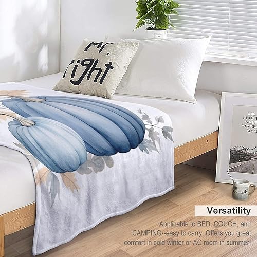 Miniatura 5 de Manta rústica de calabaza azul polvoriento, con estampado de acuarela, Acción de Gracias o Halloween, manta suave de 30 x 40 pulgadas, acogedora