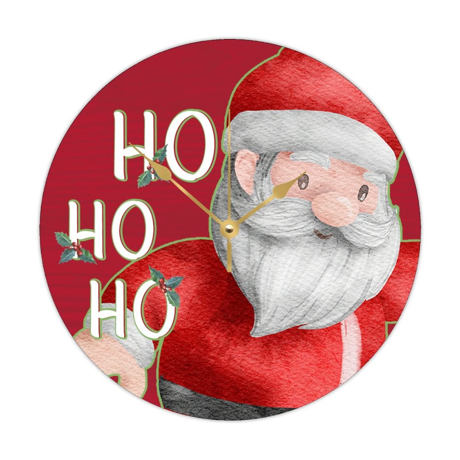 Horloge murale ronde en bois Père Noël et bonhomme de neige 38cm silencieuse