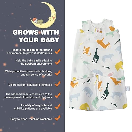 Miniatura 3 de Manta de envolver para bebé niña y niño, manta de transición segura transpirable (zoológico colorido, pequeño, 0-3 meses)
