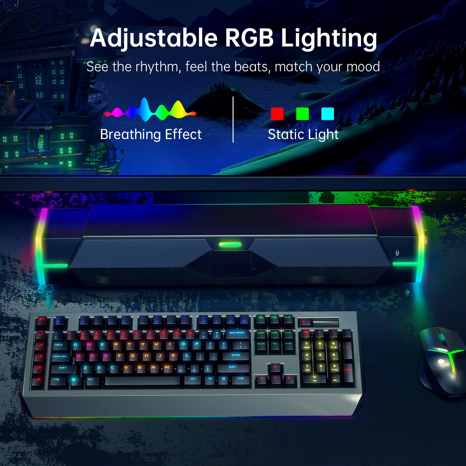 Fishcovers Computer Speakers with Microphone, Dynamic RGB Computer Sound Bar, Bluetooth & USB Powered PC Speakers, HiFi Stereo Gaming Speakers for Desktop