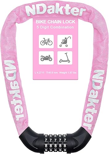 Miniatura 42 de NDakter Cerradura de cadena para bicicleta, combinación de 5 dígitos, resistente, antirrobo, cerradura de bicicleta de seguridad de Azul,Negro
