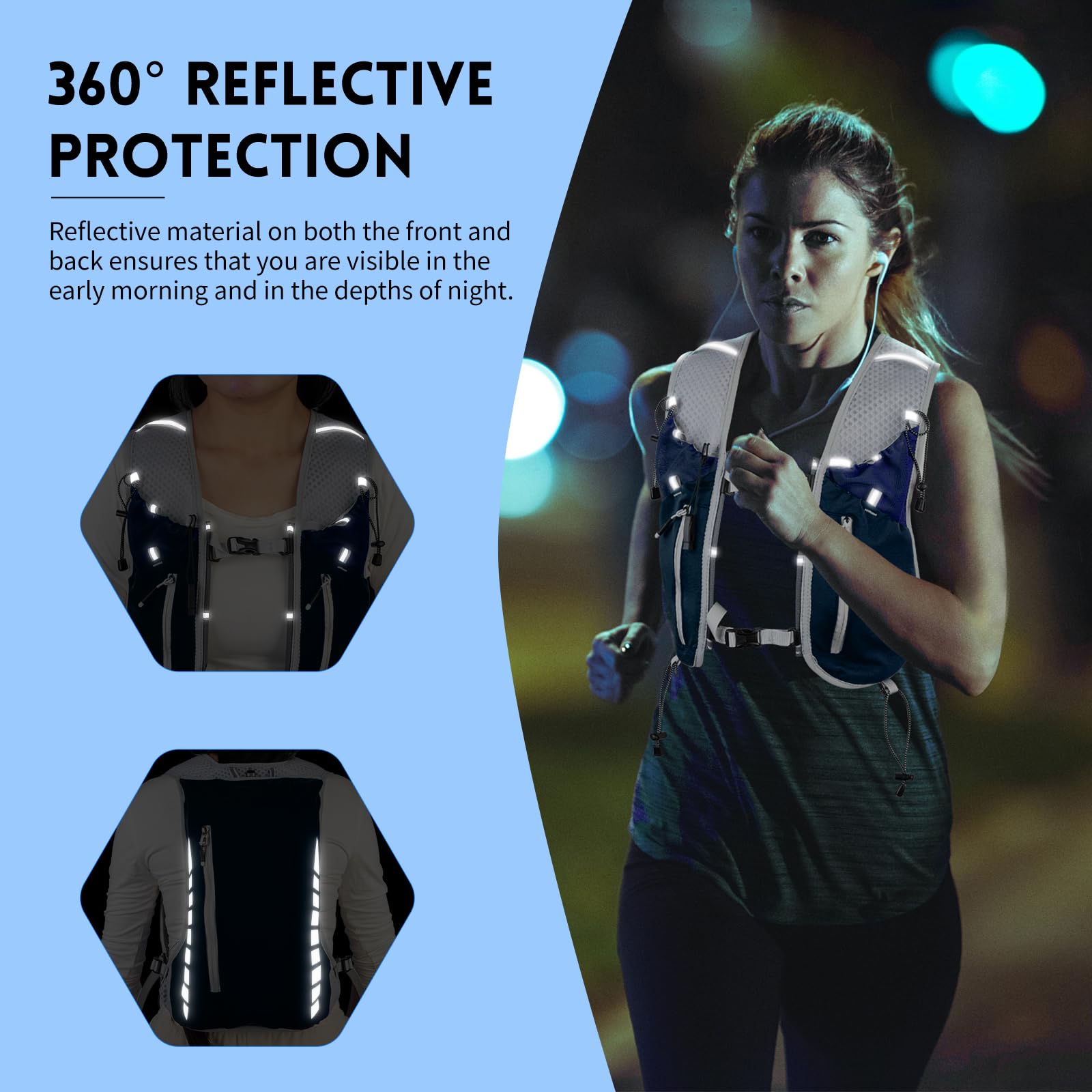 Expansea Zaino da Corsa 7L, Super Leggero Zaino Uomo & Donna, Tasche Multiple, Running Vest With Borraccia Morbida 500ml per Ciclismo, Maratona,Corsa, Arrampicata e Altri Sport All'Aria Aperta