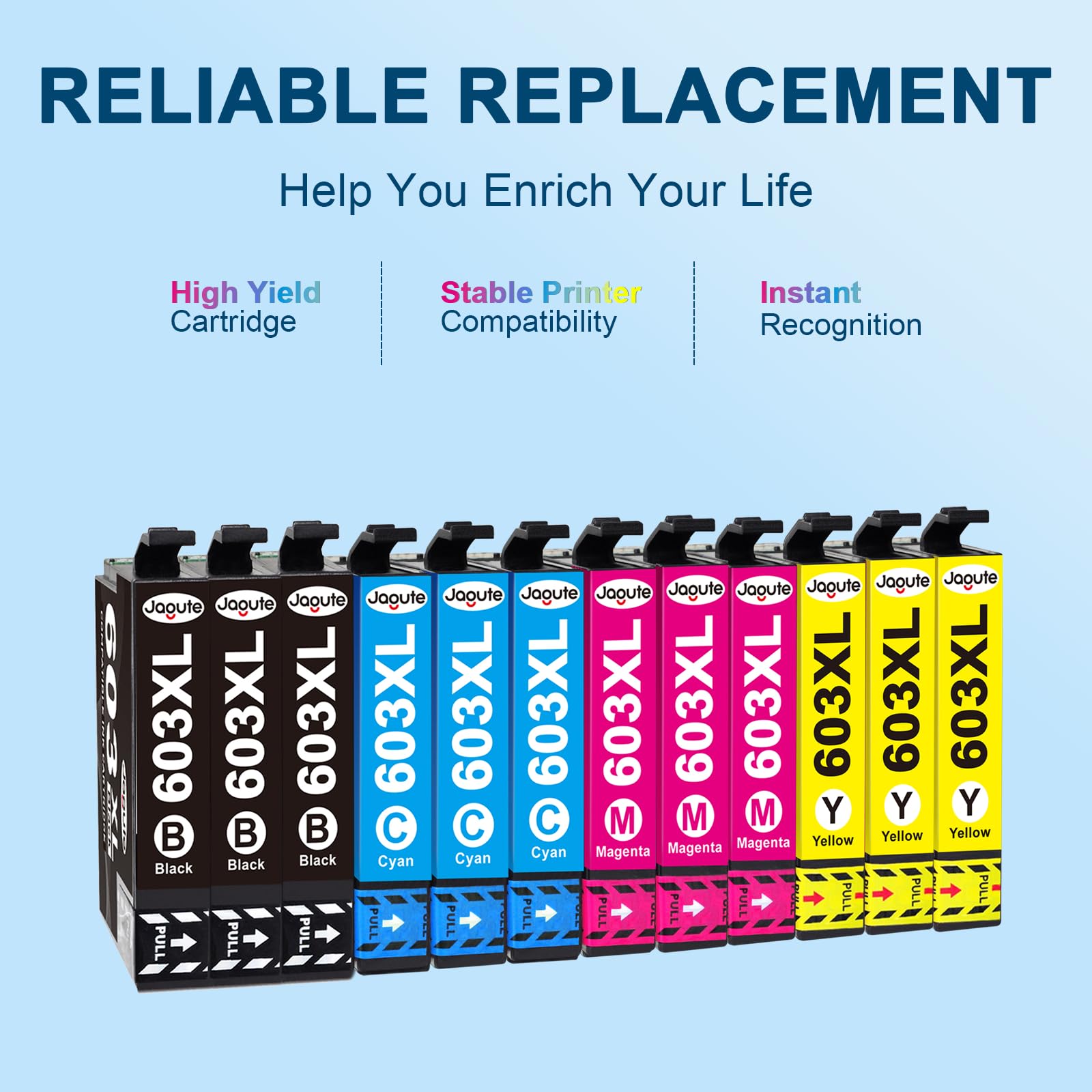 Jagute 603XL Cartucce 603 Compatibili per Epson 603 XL Multipack per Expression Home XP-2100 XP-3100 XP-4100 Workforce WF-2810 XP-2105 XP-2150 XP-3105 XP-3150 XP-4105 XP-4150 WF-2830 WF-2850 (12-Pack)