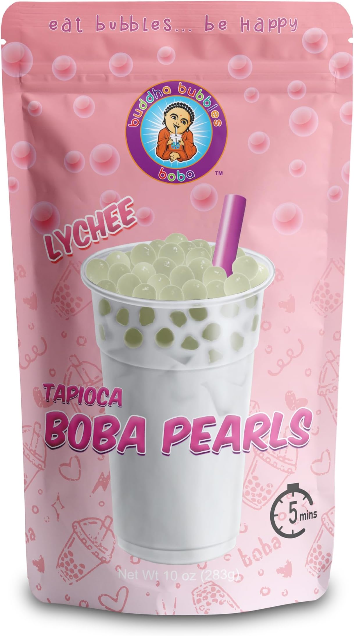 Premium Boba Tea Real Tapioca Pearls Ready in 3 Minutes by Buddha Bubbles Boba (Lychee)
