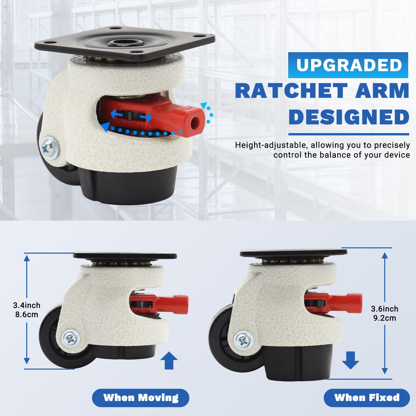 W B D WEIBIDA Roulettes pour Meubles Lourd avec Poignée À Cliquet Réglable, Max 1000KG Roulette pour Meuble Pivotantes À 360 Degrés, Roulette Charge Lourde Pour Etabli, Machine, Equipement, lot de 4