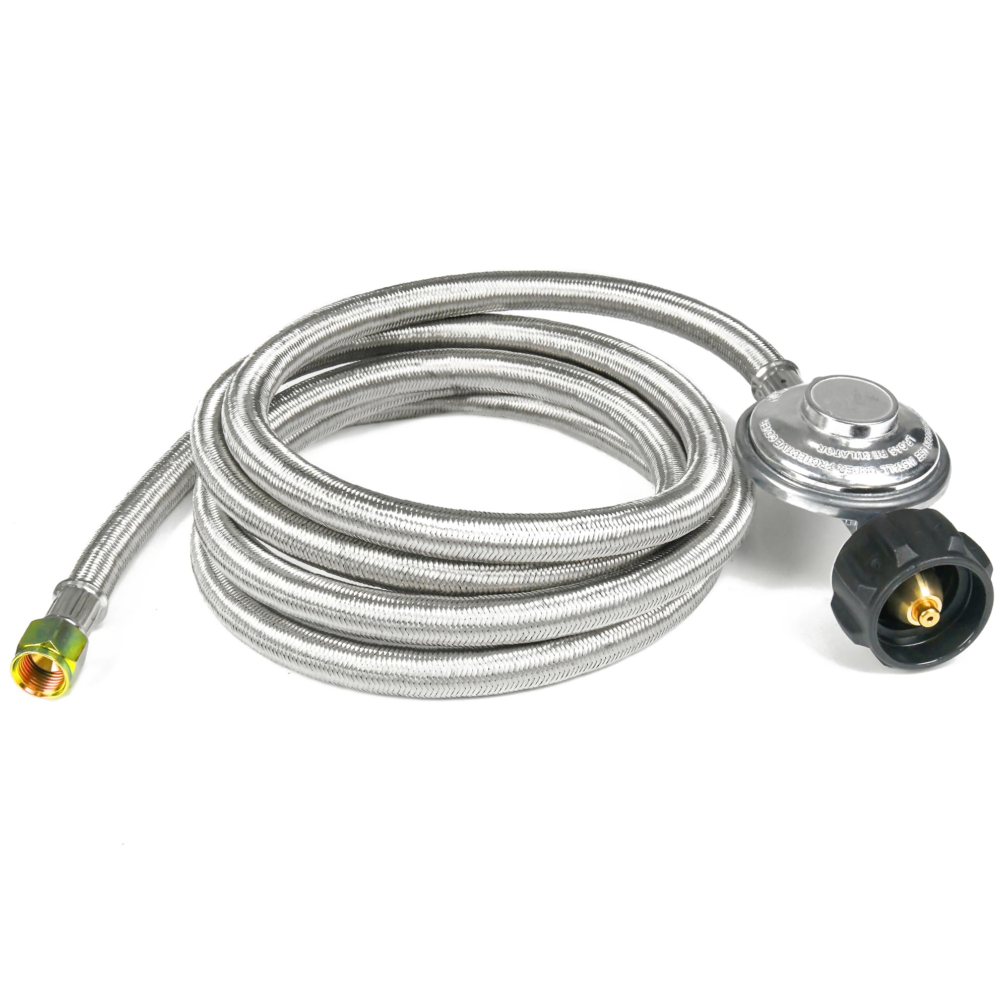 Rixordd 5 Feet Stainless Steel Braided Propane Hose with Regulator – LP Hose with Regulator for Propane Tank, QCC1 Connector, 3/8" Female Flare Nut –