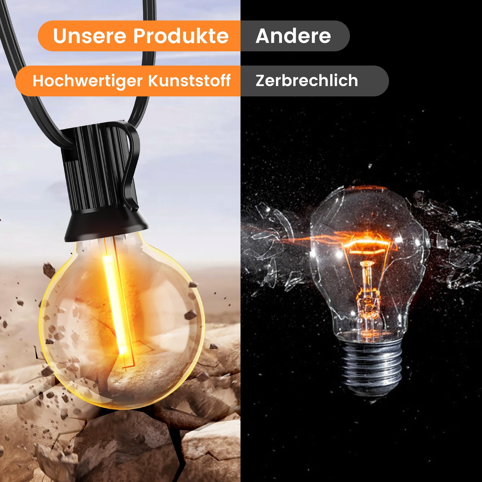 OHLUX 36M Solar Lichterkette Outdoor, Festonslichter mit Fernbedienung, 52 Unzerbrechliche G40 LED Lampen, IP65 Wasserdicht, 2200K Warmweiß, Balkon Lichterkette für Garten, Pavillon