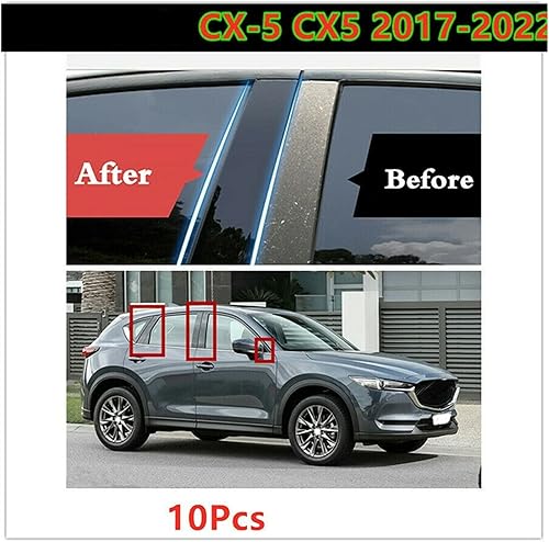Miniatura 4 de 10 piezas de calcomanías para puerta y ventana de automóvil, color negro brillante, compatibles con Mazda CX-5 Cx5 2017 2018 2019 2020 2021 2022