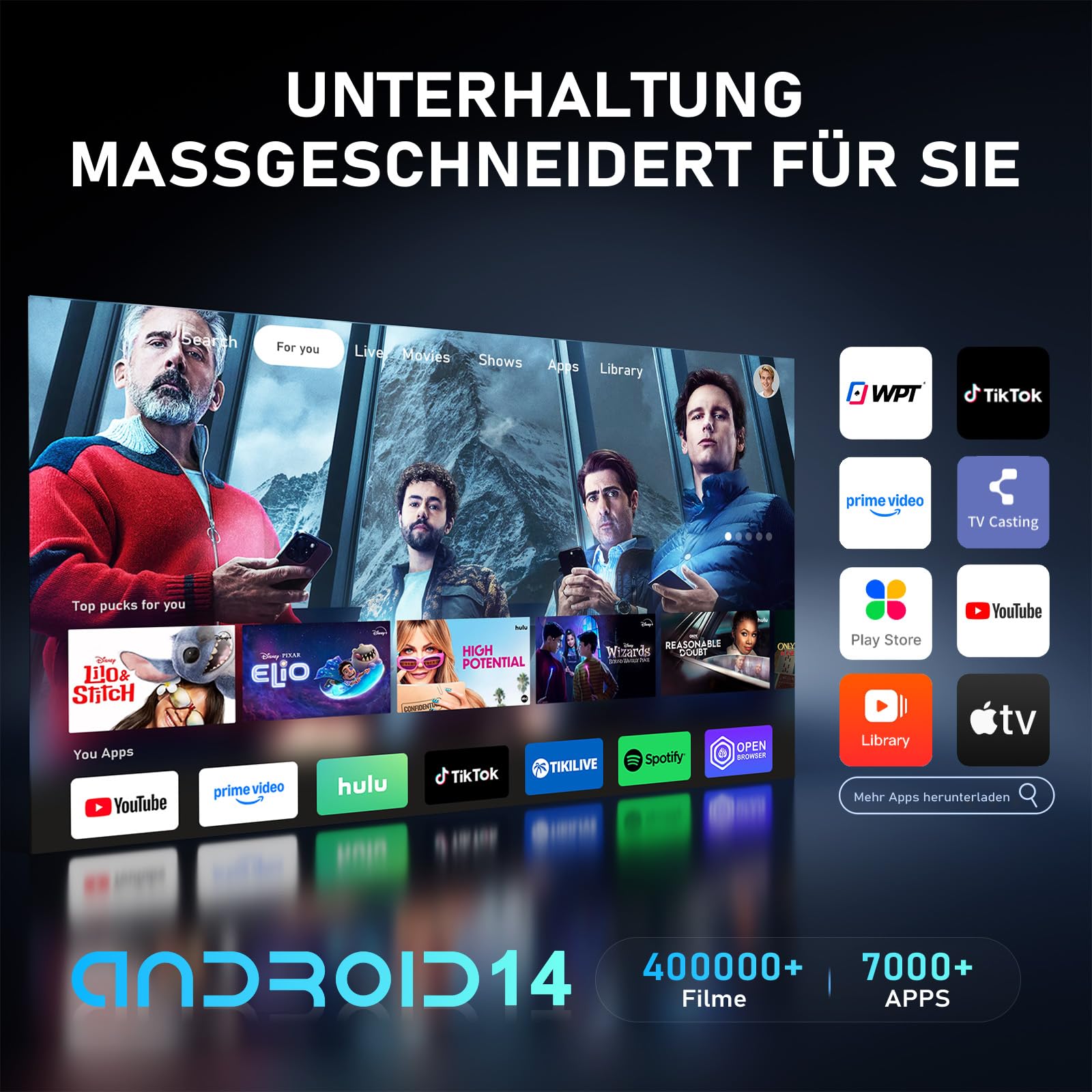 [Mini Beamer & Offizielle Lizenzierte App] XuanPad Weiß Smart Beamer 4K Unterstützung 25000 Lumen mit WiFi und Bluetooth, Tragbarer Native 1080P Outdoor Projektor mit 360° Ständer