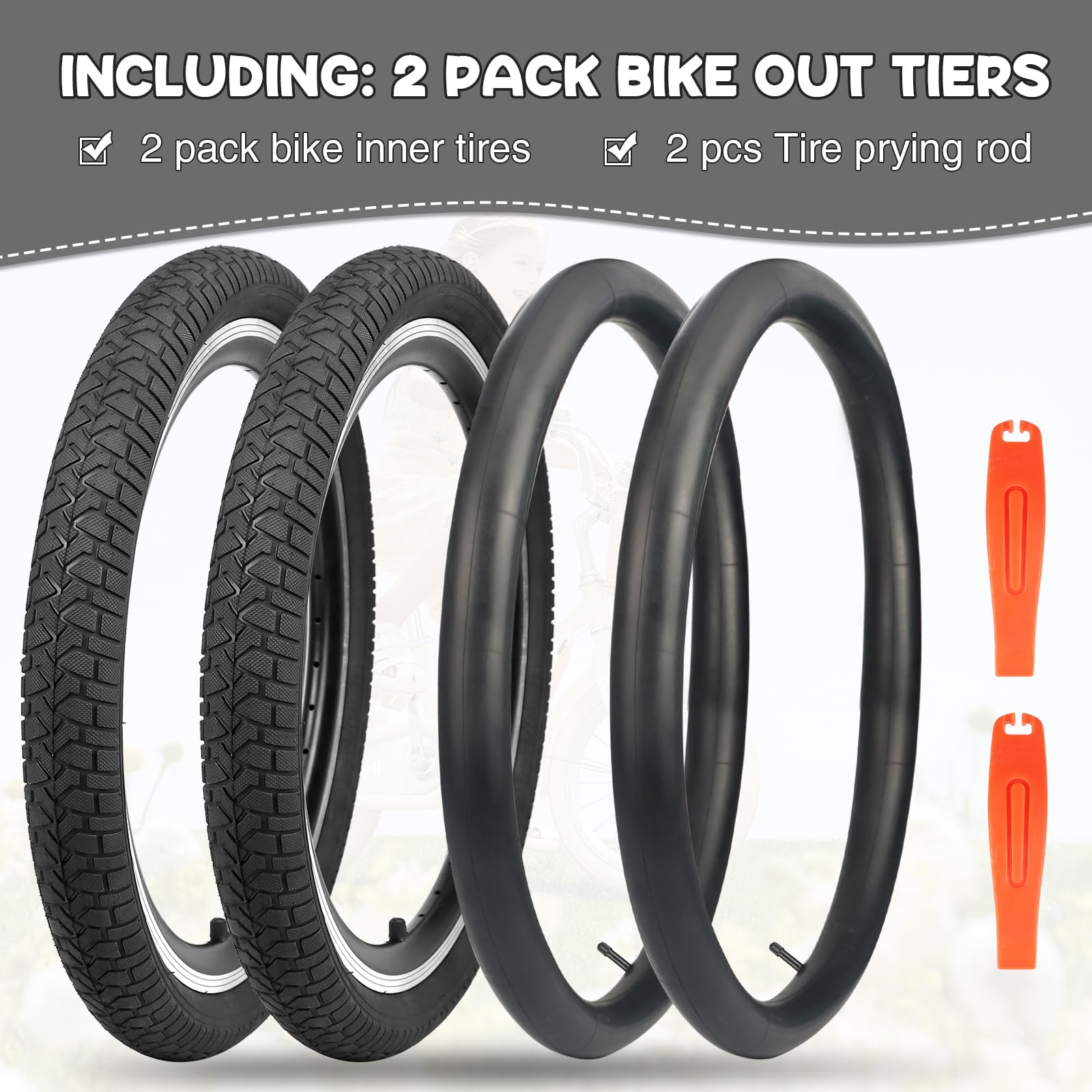 2er-Pack Fahrradreifen 20X2.125 Fahrradmantel 30TPI Faltbar Bike Tires + 2er-Pack 20 Zoll Schlauch AV32mm Ventil kompatibel 20x2.10-2.25 Tires und Tubes