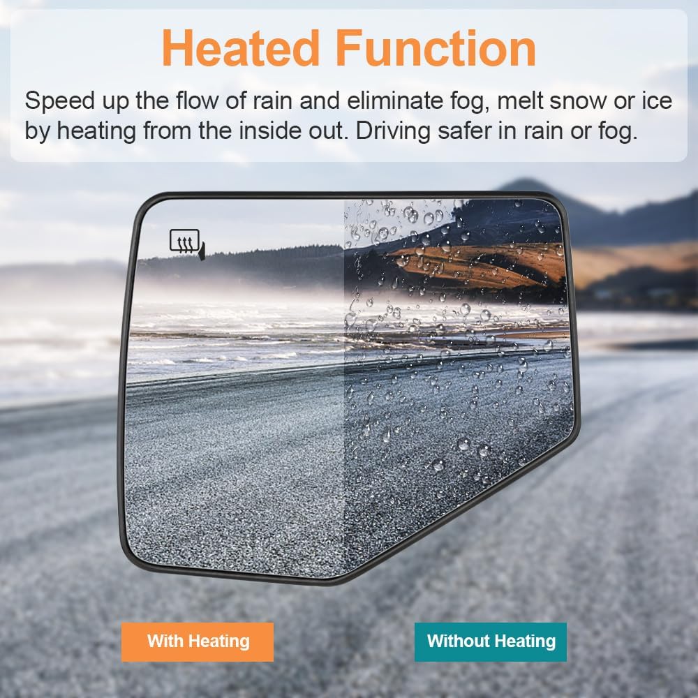 Senzeal Driver Side Heated Mirror Glass Replacement for Ford Explorer 2006-2010 Ranger 2006-2011 Sport Trac 2007-2010 Mercury Mountaineer 2006-2010 (Left Side)