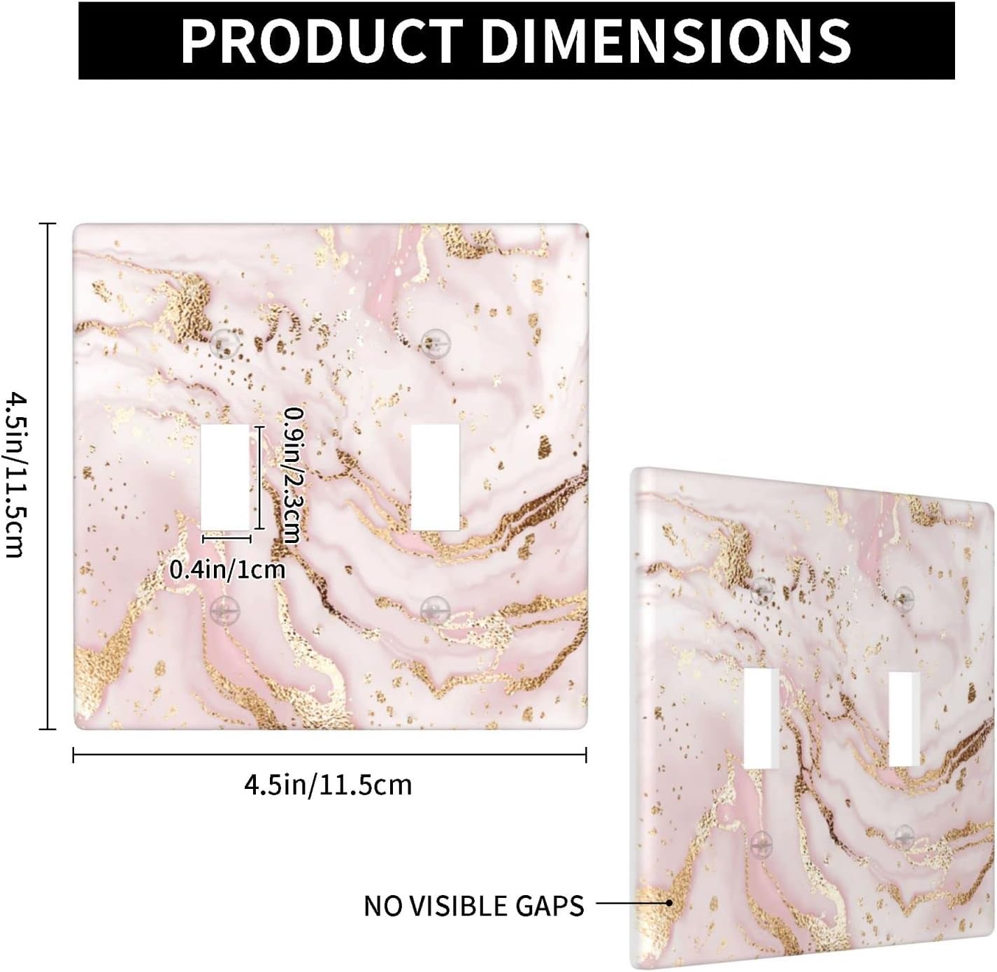 Pink Rose Gold Marble Print Light Switch Cover 2 Gang Double Toggle Decorative Wall Plate Standard Size 4.50" x 4.50" for Bedroom Bathroom Playroom