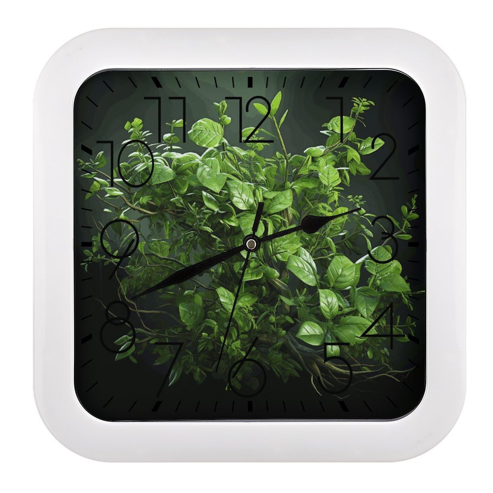 JTREHY Green Leaves Wall Clock The Sound is Soft Square Timepiece Fashion Precise Easy to Read Numbers | Perfect Living Room Kitchen Or Office Clocks