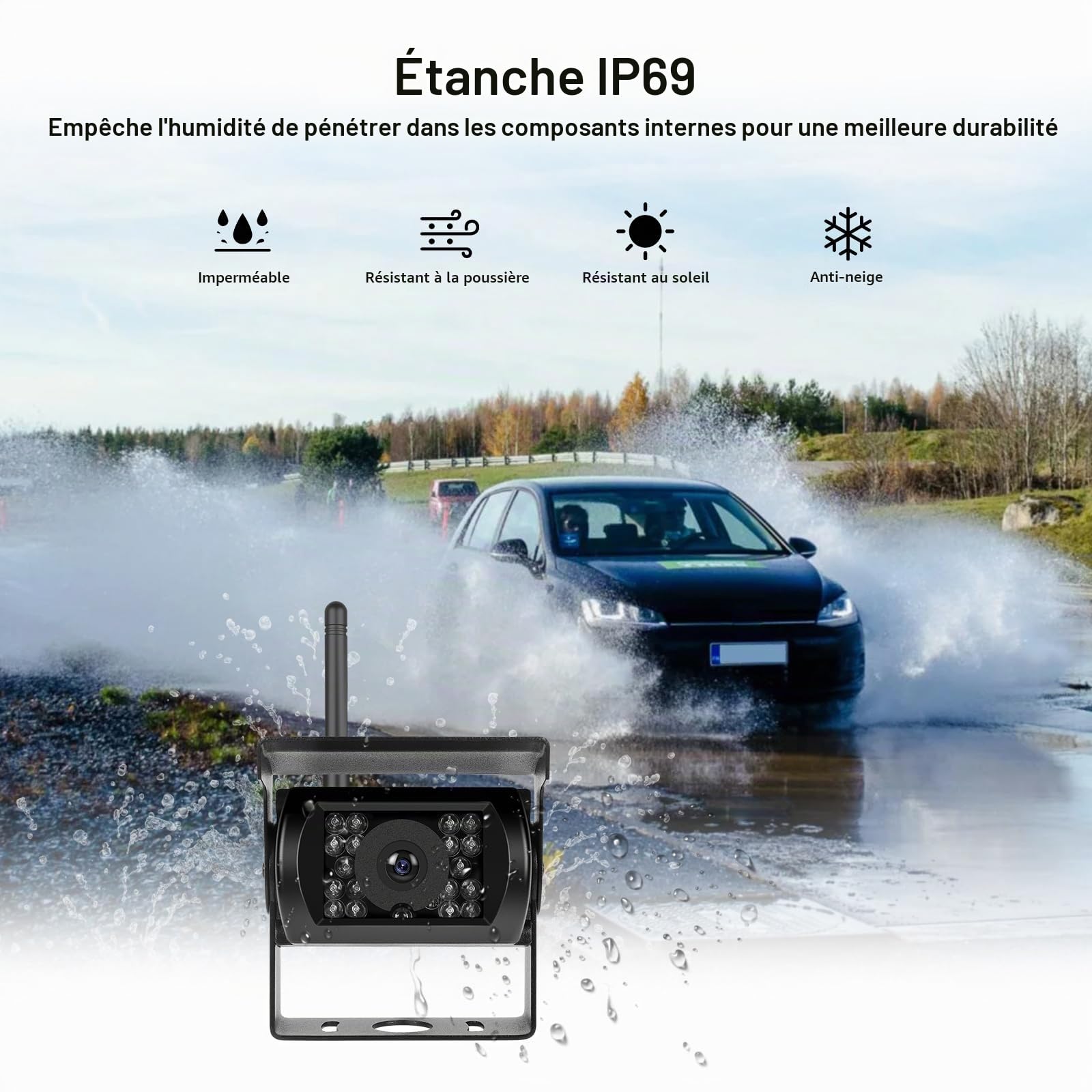 CAMECHO Caméra de recul étanche sans Fil 12V 24V Camera de recul, Infrarouge Vision de Nuit Moniteur LCD TFT 7 Pouces pour Voiture/véhicule/Camion/Caravane/Caravane/Camping-Car
