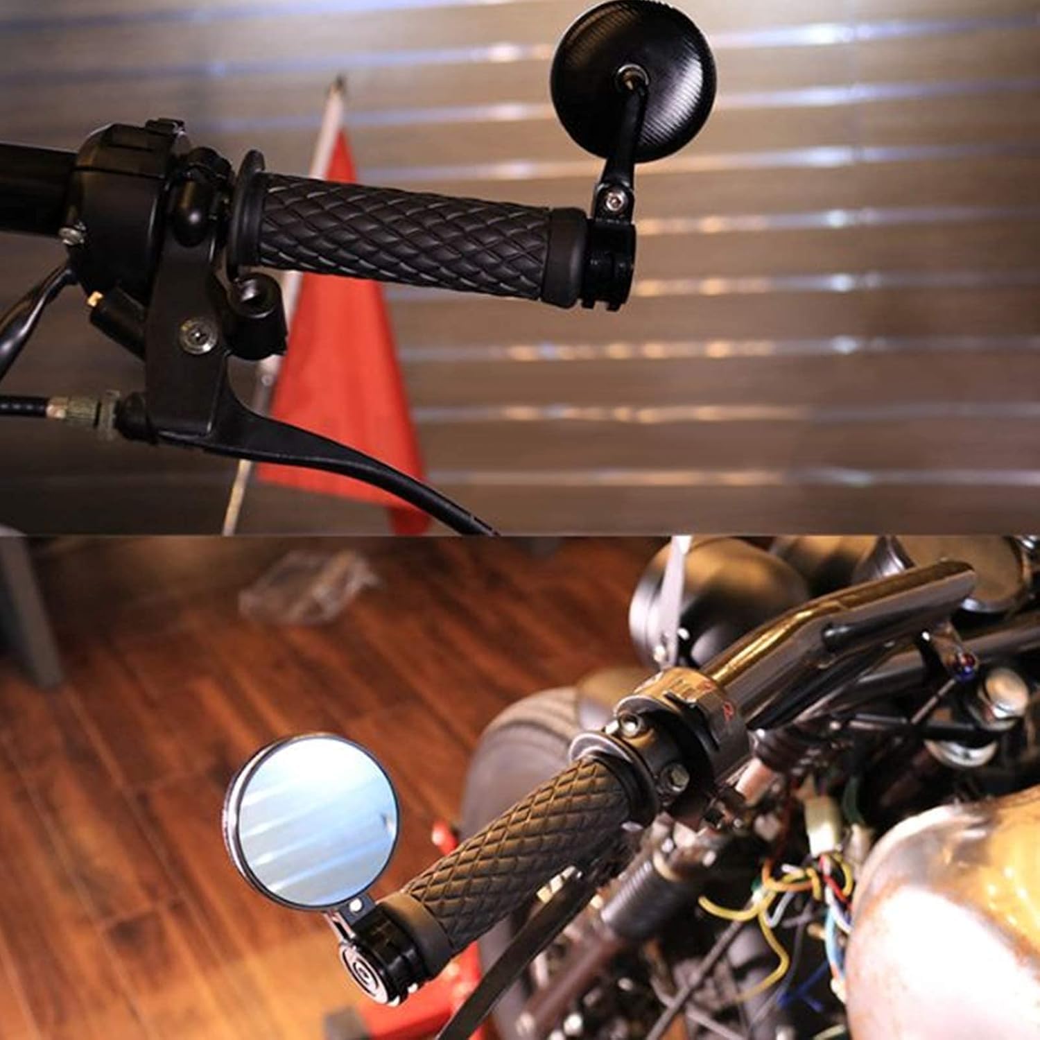 Rétroviseur de moto, rétroviseurs de guidon en aluminium CNC rétroviseur d'aile latérale verre bleu anti-éblouissement pour Modification de moto