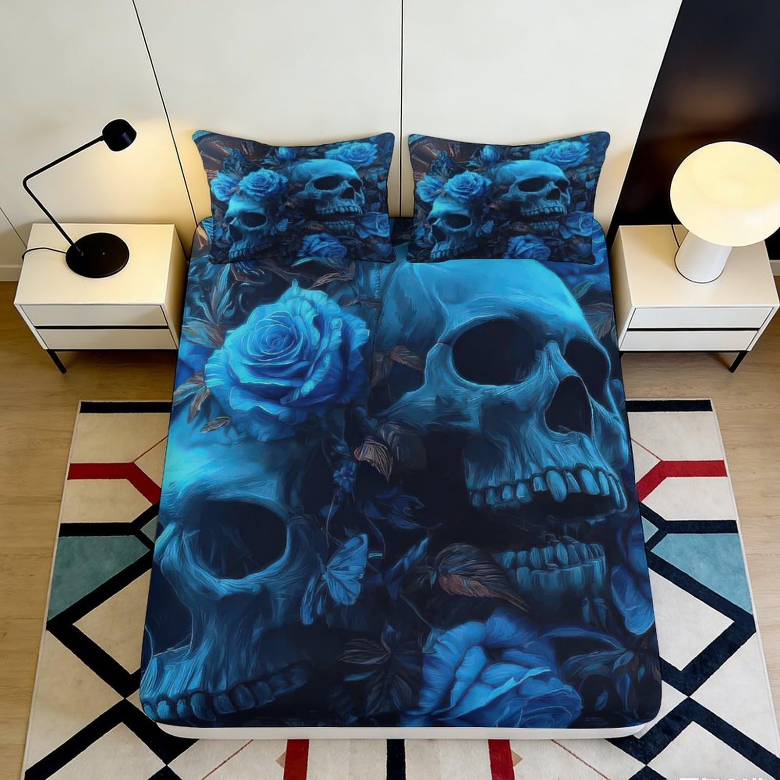 Ctjqhvmx Style-3 3D Printed Skull Rose Fitted Sheet Microfiber Deep Pocket Non-Slip Bedroom Bedding Skull Rose Mattress Fitted Cover 90X200x25cm 90X200x25cm