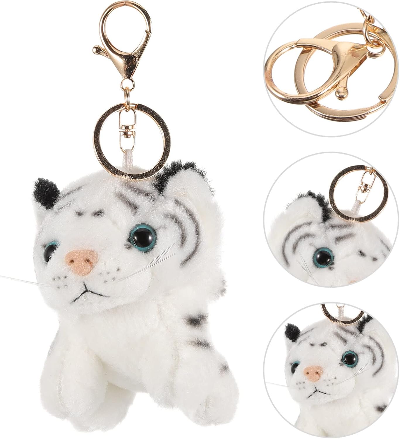 Holibanna White Tiger Keychain Plush Stuffed Animal Bag Charm Creative Hanging Pendant for Backpacks Handbags 4.33X3.14X3.14 Inches