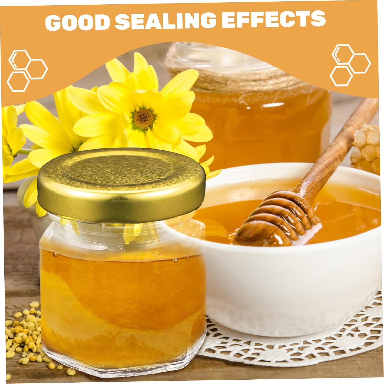 Zerodeko 20pcs Glass Honey Dispenser Lid Airtight Storage Jars for Honey and Jam Containers for Kitchen Organization Each Caps