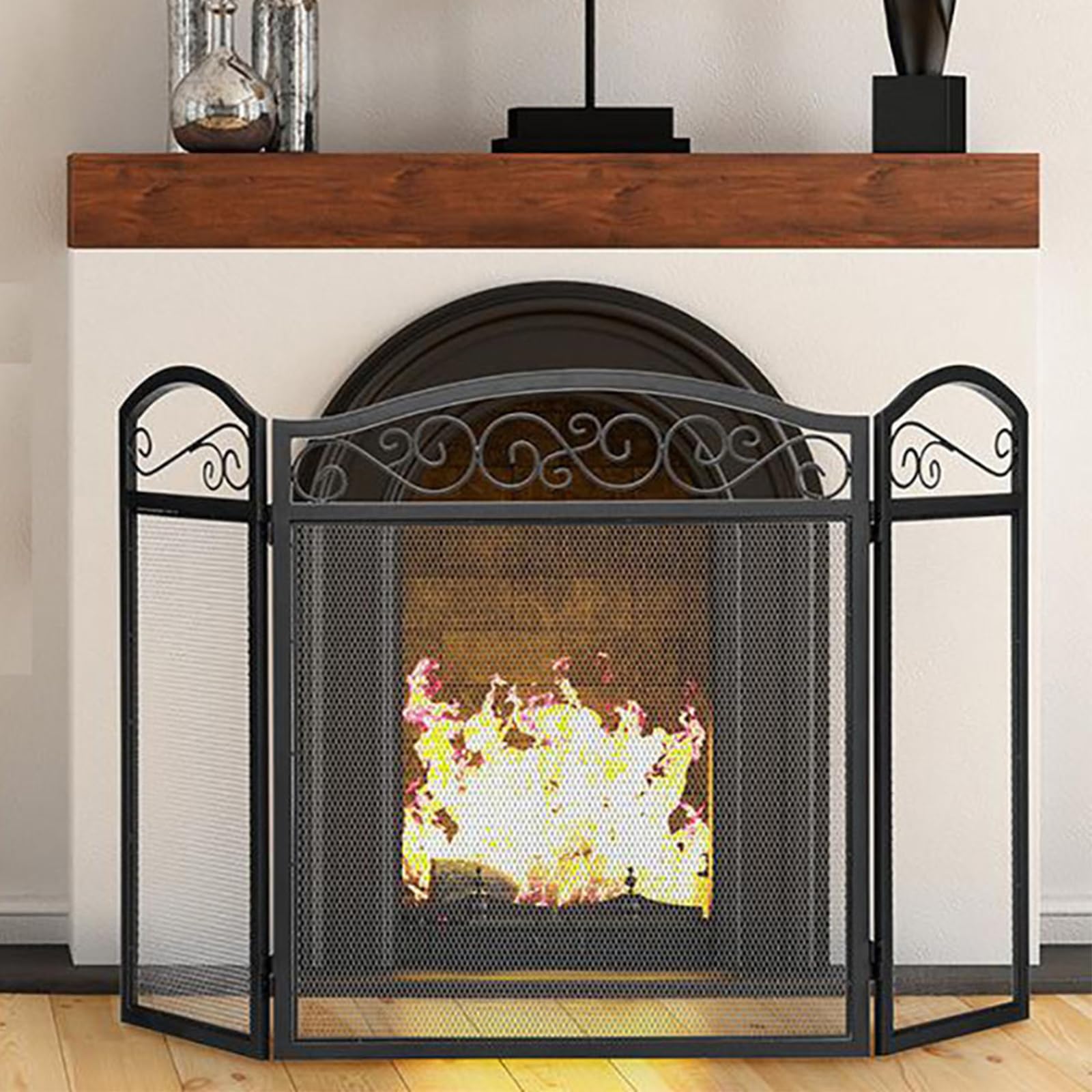 Salvachispas para Chimenea de 3 Paneles, Salvachispas para Chimenea Salvachispas Chimenea leña, Antichispas para Chimeneas de Leña,Rejilla Chimeneas Leña y Estufas