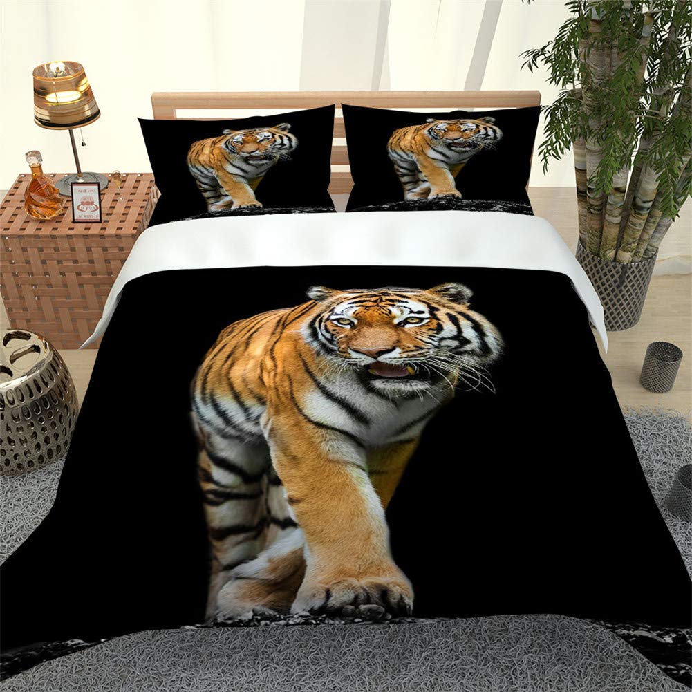 Housse de couette tigre 220x240 cm et taies en microfibre Chickwin