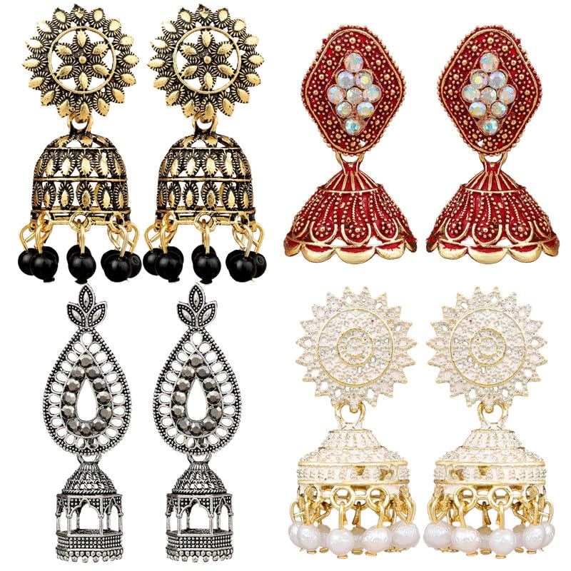 Fashion Frill Earrings For Women Silver Gold Plated Floral Earrings Combo Jhumka Jhumki Earrings For Women and Girls Pair of 4 (B0CJ71RMGN) Amazon Price History, Amazon Price Tracker