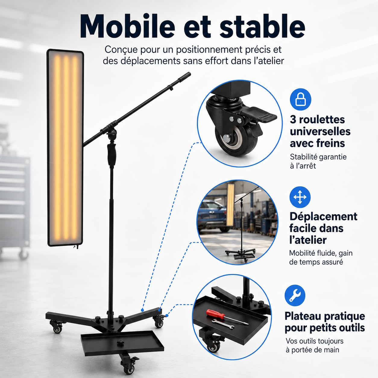 Lampe de détection de bosses pour voiture, lampe de détection de bosses LED 10 W, panneau lumineux à 360° Lampe réflectrice professionnelle pour ateliers de réparation automobile, ateliers de