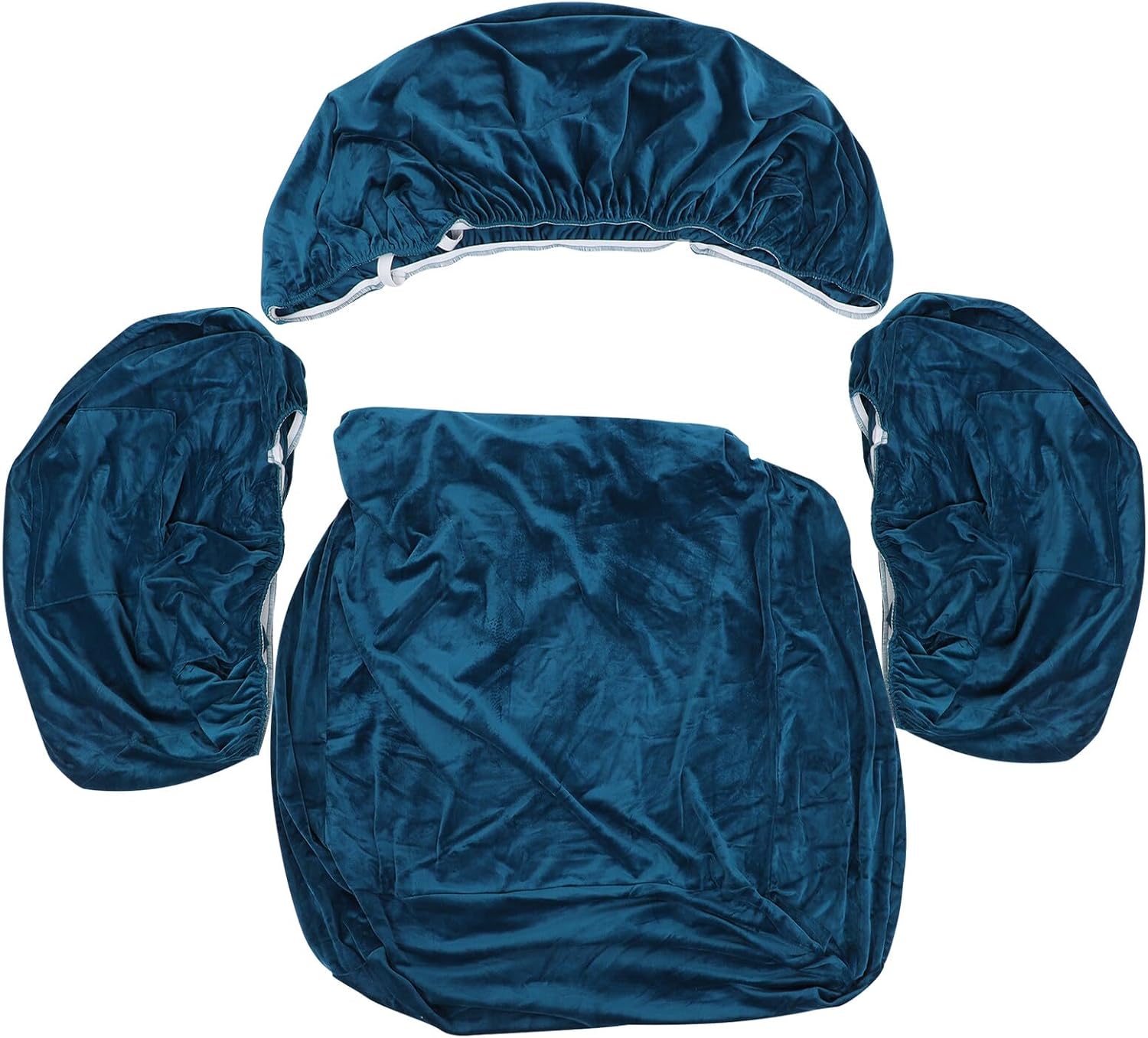 FAVOMOTO Recliner Slipcover Set, Small Stretch Chair Cover with Side Pocket, High Elasticity Plush Velvet Fabric, Thick Soft Furniture Protector for Living Room, 4pcs Dark Blue