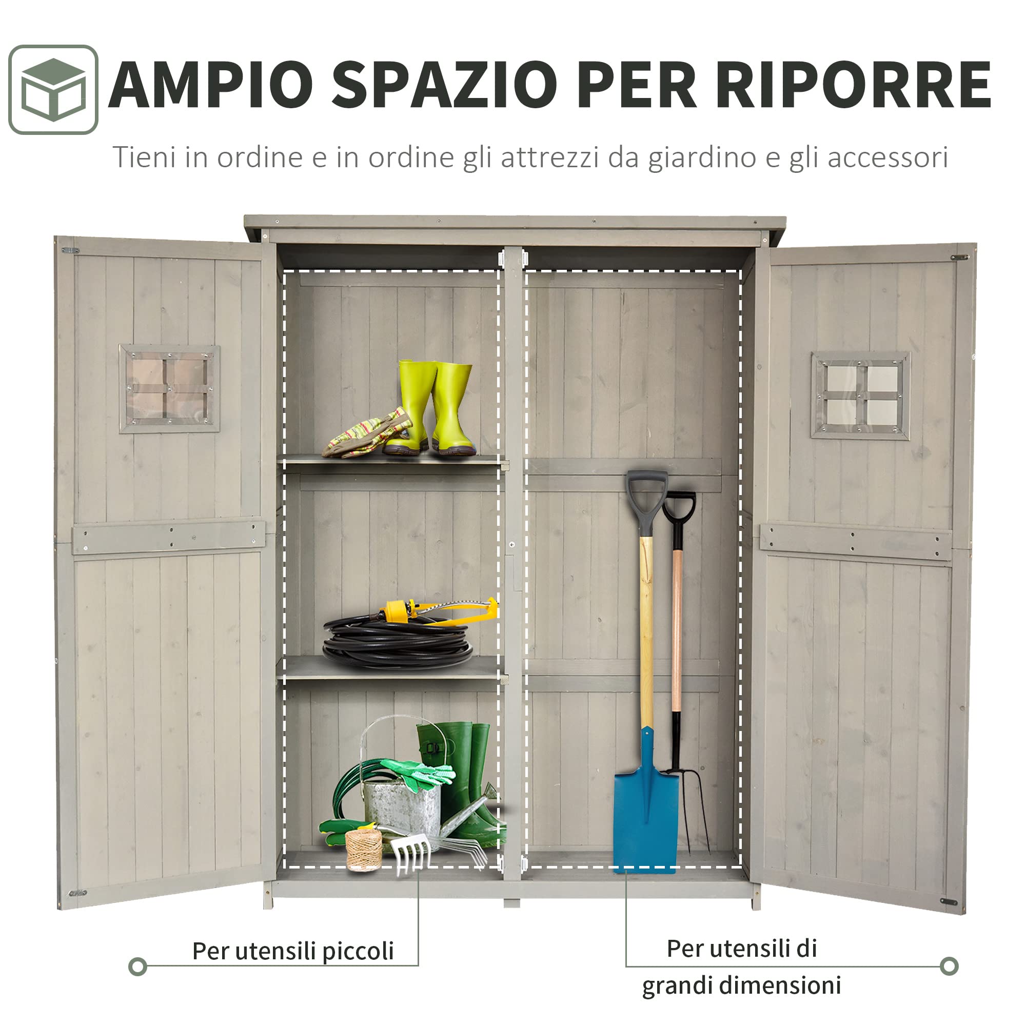 Outsunny Casetta da Giardino in Legno di Abete 127.5x50x164cm Grigio Chiaro