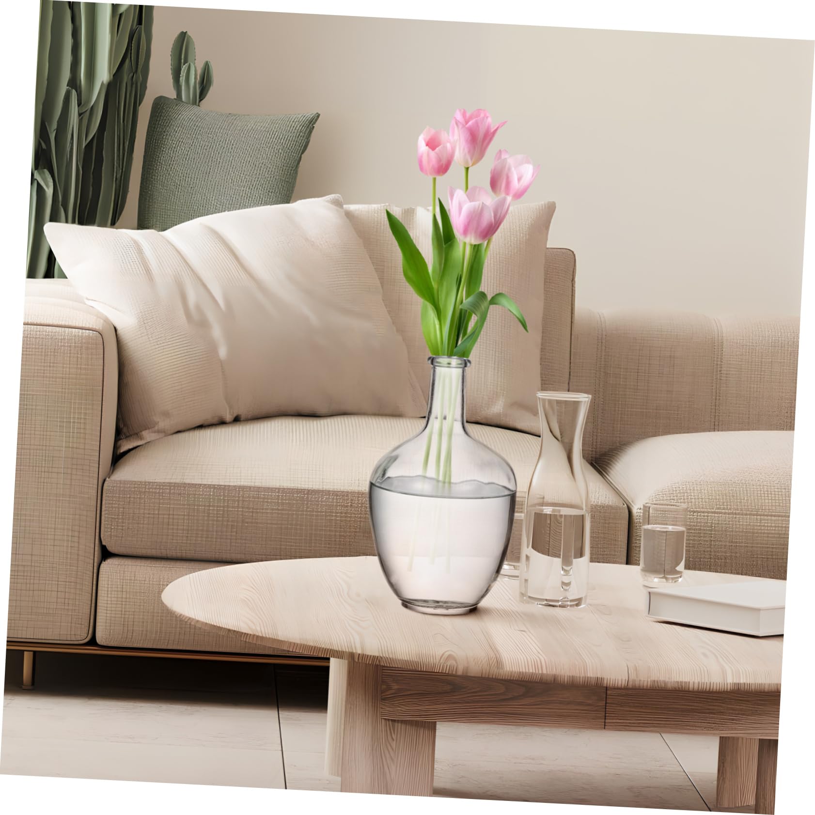 Jarrón de Decorativo con Cuello Estrecho para Arreglos Base Estable para Bodas y Decoración del Jarrón Transparente para de Mesa
